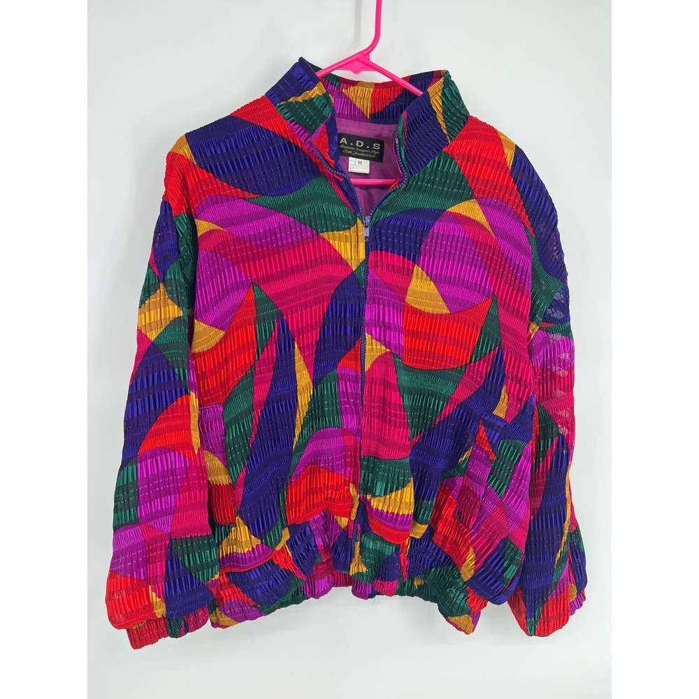 Vintage ADS American Designer Style Pleated Geometric Abstract Bomber Jacket M